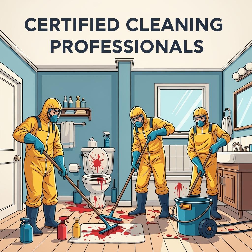 Certified Cleaning Professionals with blood in bathroom