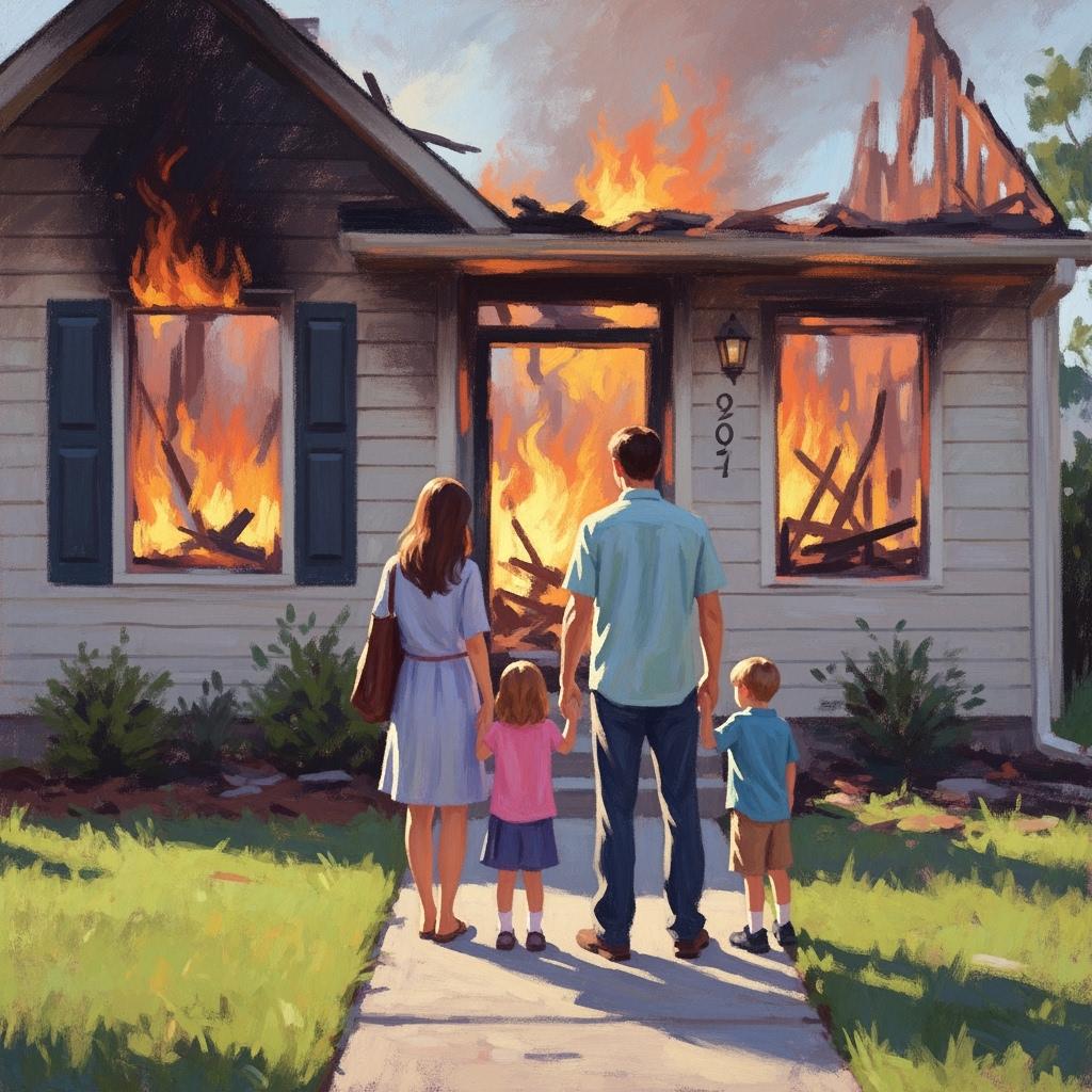 Family after experiencing a home fire