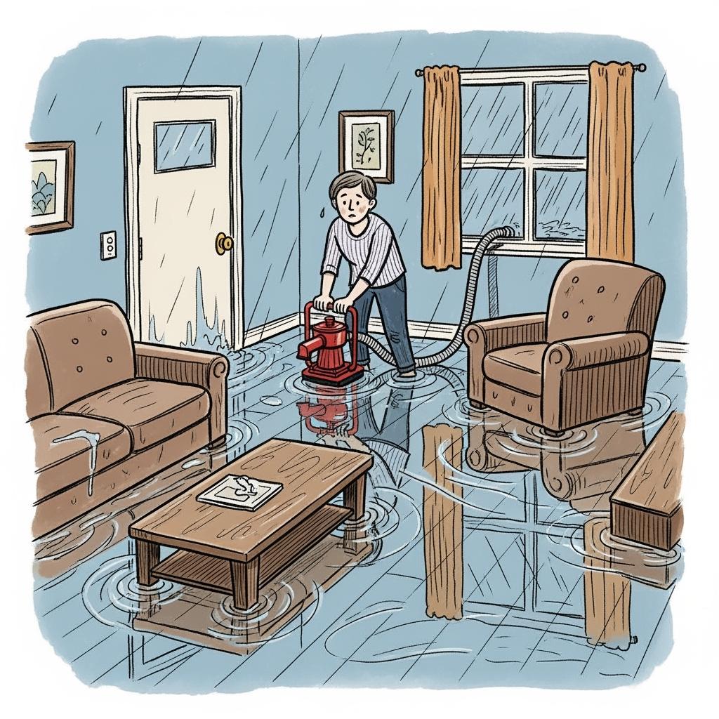 Homeowner trying to pump out water after flood